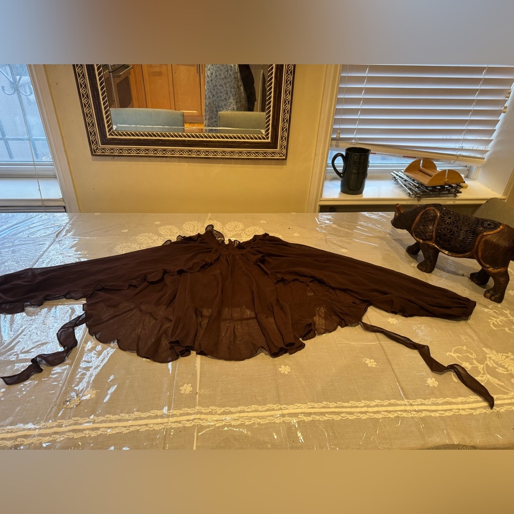 ❤️ Two Piece Elegant Brown Tiered Ruffled Chiffon Mini Dress Set with Liner - Picture 8 of 12